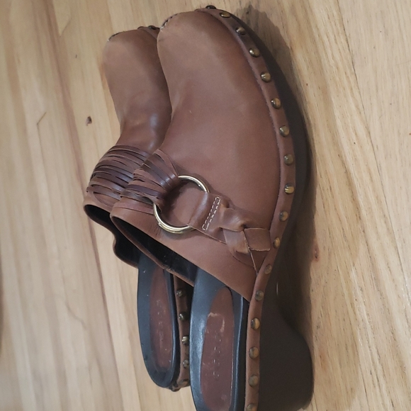 Ecco Cognac Brown Leather Gold Stud Slip On Clogs EU 40 - Picture 6 of 7